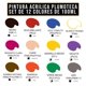thumbnail image 2 of PLUMOTECA Pintura Acrilica Profesional Set de 12 colores 100ml Basicos y metalica para lienzo tela madera vidrio Para Artistas Negra Dorada Incluye 4 Pinceles (12 Basicos), 2 of 9