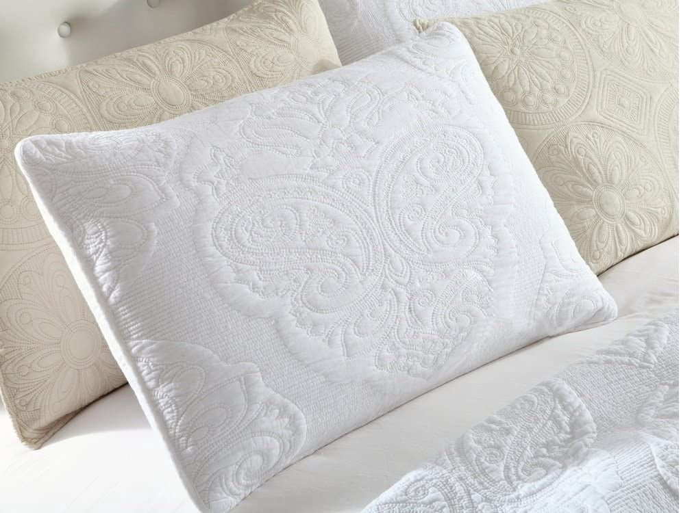 DBOZE 100% Cotton Lightweight Embroidered Quilt Set – Soft, Cozy Bedspread, High-Density Fabric, King/Cal King, White