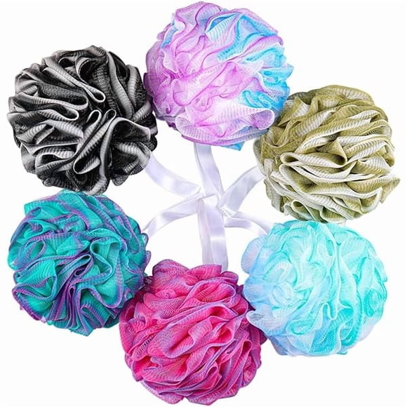 BTYMS 75g/Pc Large Loofahs Shower Sponge, Exfoliating Body Scrubber Shower Scrunchies Mesh Pouf Bath Sponges - Pack of 6