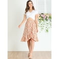 thumbnail image 3 of Unique Bargains Femmes Volant Fusée Cravate Taille Haute Basse Floral Wrap Jupe, 3 of 6