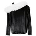 thumbnail image 7 of UQJfacai Girls Off The Shoulder Velvet Tops Kids Faux Fur Trim Long Sleeve Shirts Fall Winter Party Holiday Blouse Tee 4-14 Years, 7 of 7