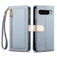 thumbnail image 2 of ESEBLE Leather For Google Pixel 9 / Pixel 9 Pro Case With 3-Card Holder Zipper Bills Slot, Makeup Mirror，Soft PU Leather Detachable Lanyard Shoulder Strap And Wristlet Wallet Case,Blue, 2 of 7