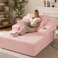 thumbnail image 4 of Leumius Oversized Chaise Lounge Chair Indoor,67'' Faux Fur Upholstered Boneless Sofa Bed,Deep Seat Sleeper Cloud Sofa with Cup Holders & 3 Pillows for Living Room, No Assembly Required,Pink, 4 of 15