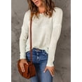 thumbnail image 3 of Asyoly Women Crochet Knit Pullover Sweater Crewneck Long Sleeve Lightweight Solid Color Jumper Tops, 3 of 6