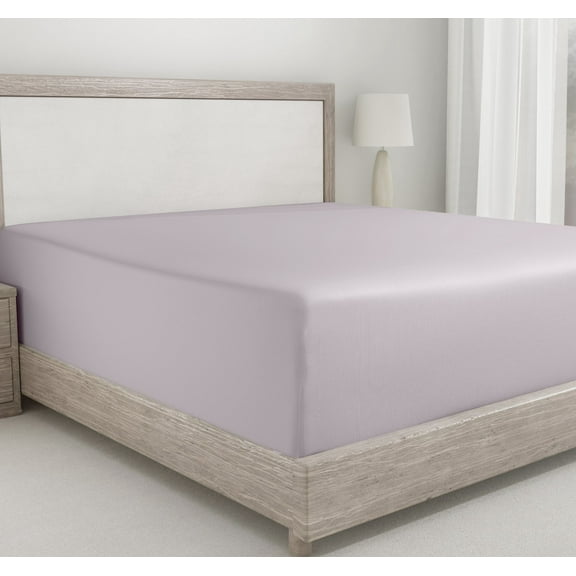 California Design Den Full Fitted Sheet Only, Soft 400 Thread Count 100% Cotton Sateen, Deep Pocket, All-Around Elastic, Side Indicators - Dusky Lavender Grey