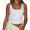thumbnail image 3 of Y2K Women'S Rhinestone Decorated Ribbed Square Neck Sleeveless Cropped Top White S, 3 of 9