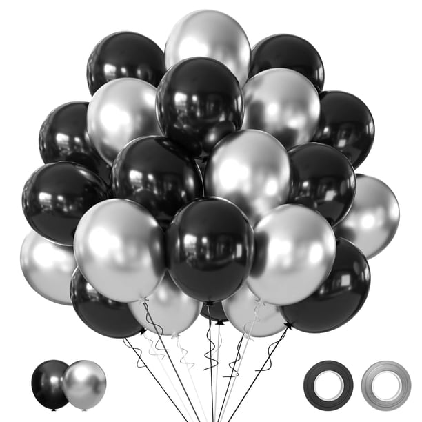 Globos AIOZX negros y plateados metalizados, 50 unidades, 30 cm