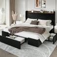 thumbnail image 4 of Amolife King Size Storage Bed Frame with Charging Station & 3 Drawers, Velvet Platform Bed with Upholstered Wingback Headboard, 1000 LBS Capacity, Black, 4 of 14