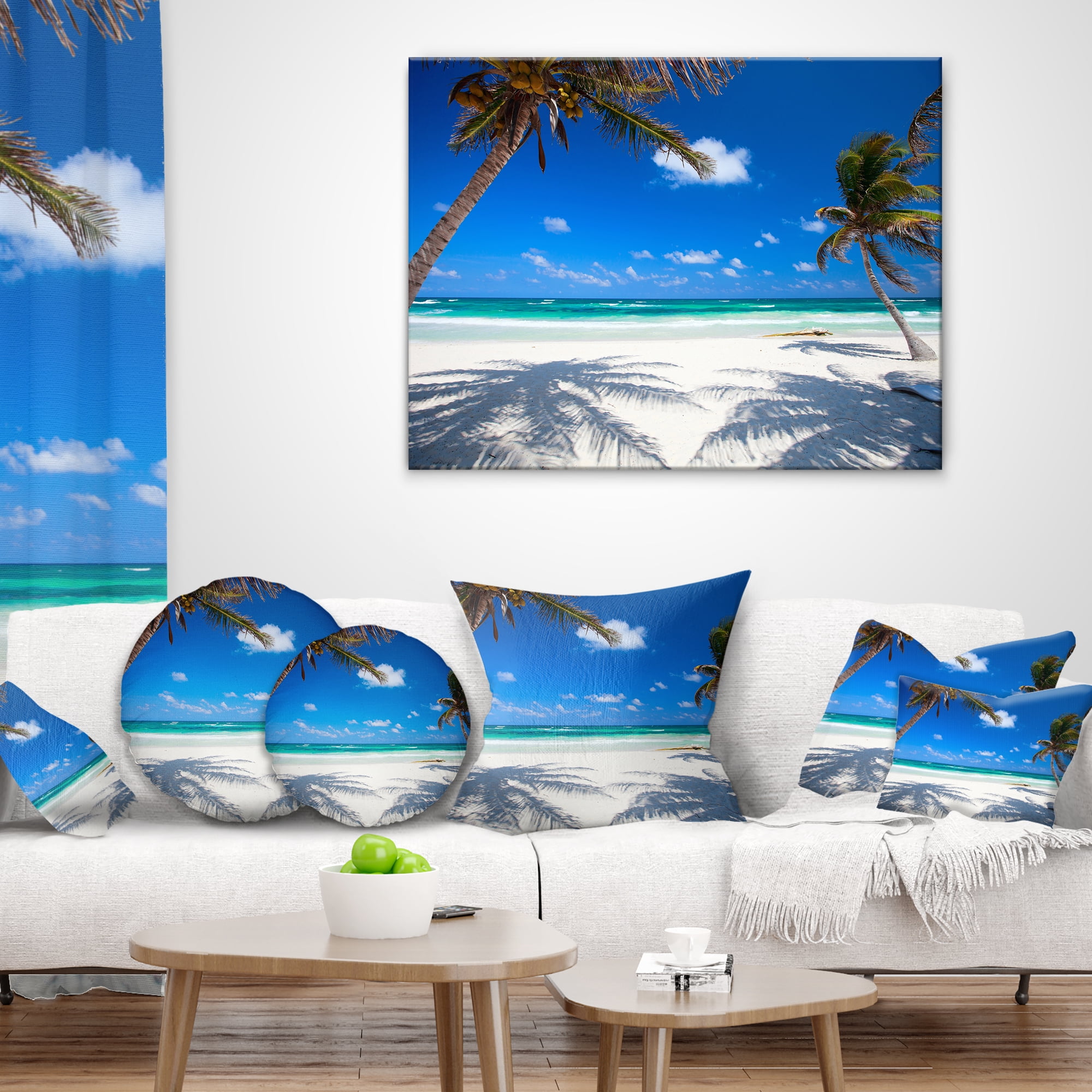 Designart Coconut Palms at Beach - Photo Landscape Printed Throw Pillow - 16x16