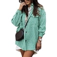 thumbnail image 3 of Women Casual Houndstooth Jacket Flannel Shacket Loose Long Sleeve Button Down Shacket with Pockets Green M, 3 of 6