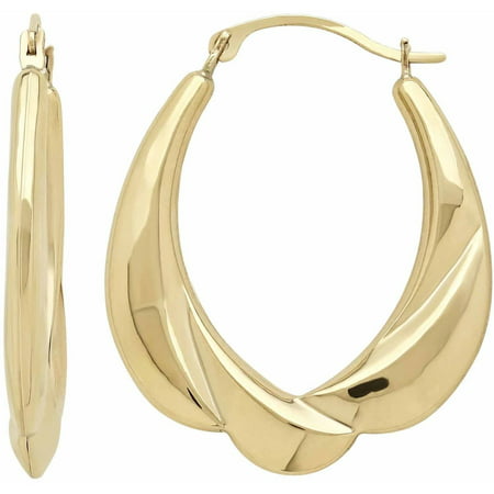 Simply Gold 10kt Yellow Gold Scalloped Swirl Oval Hoop Earrings