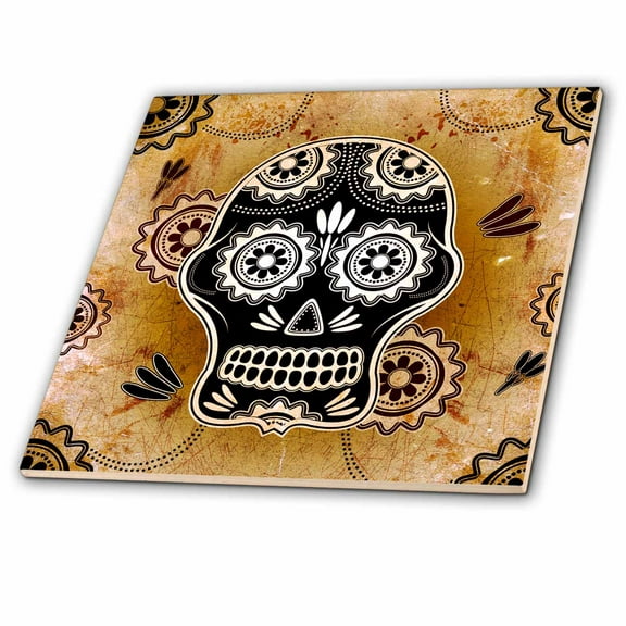 3dRose, Funny sugar skull with grunge, 12 Inch Ceramic Tile