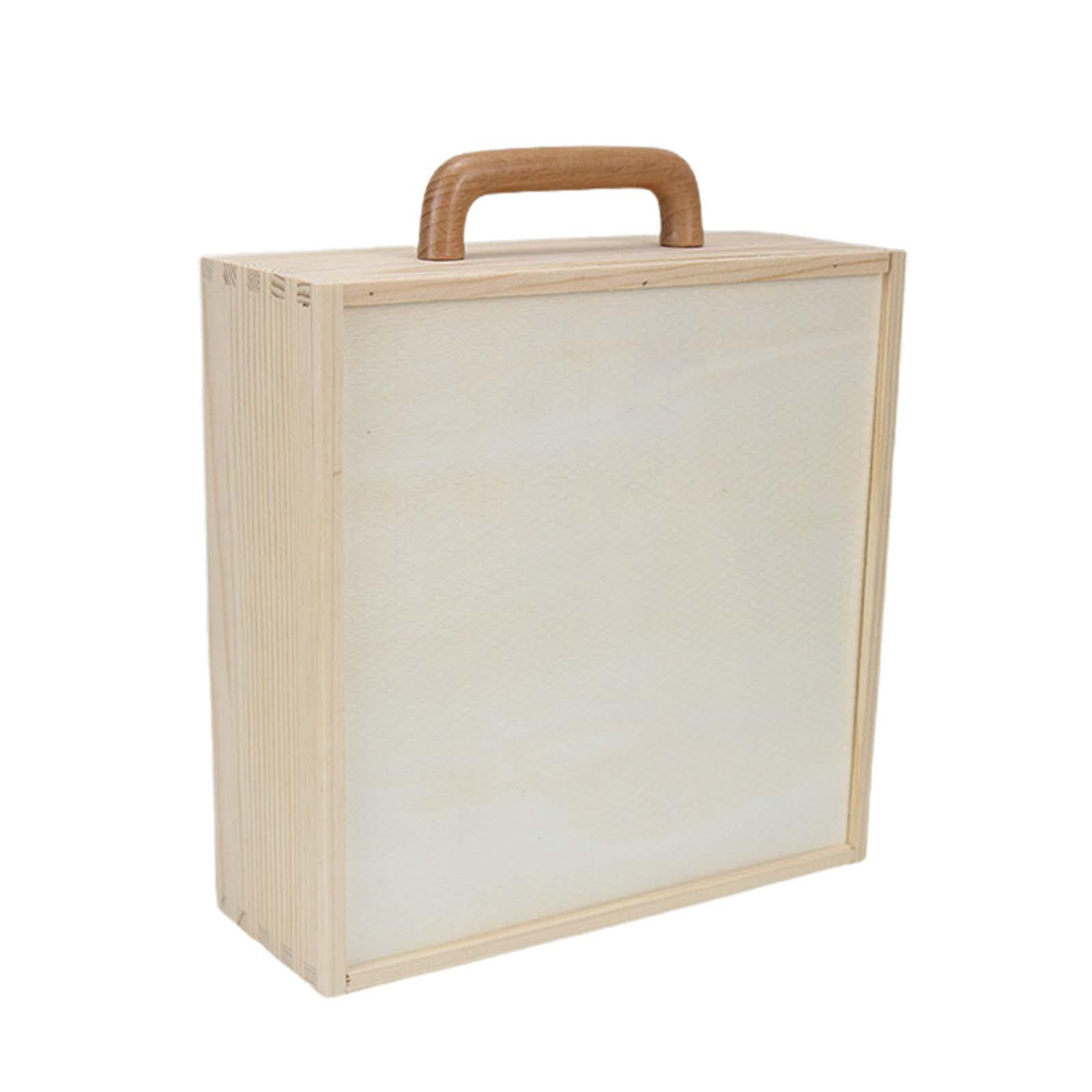 Wooden Box with Handle Unfinished Wood Boxes Portable with Lid