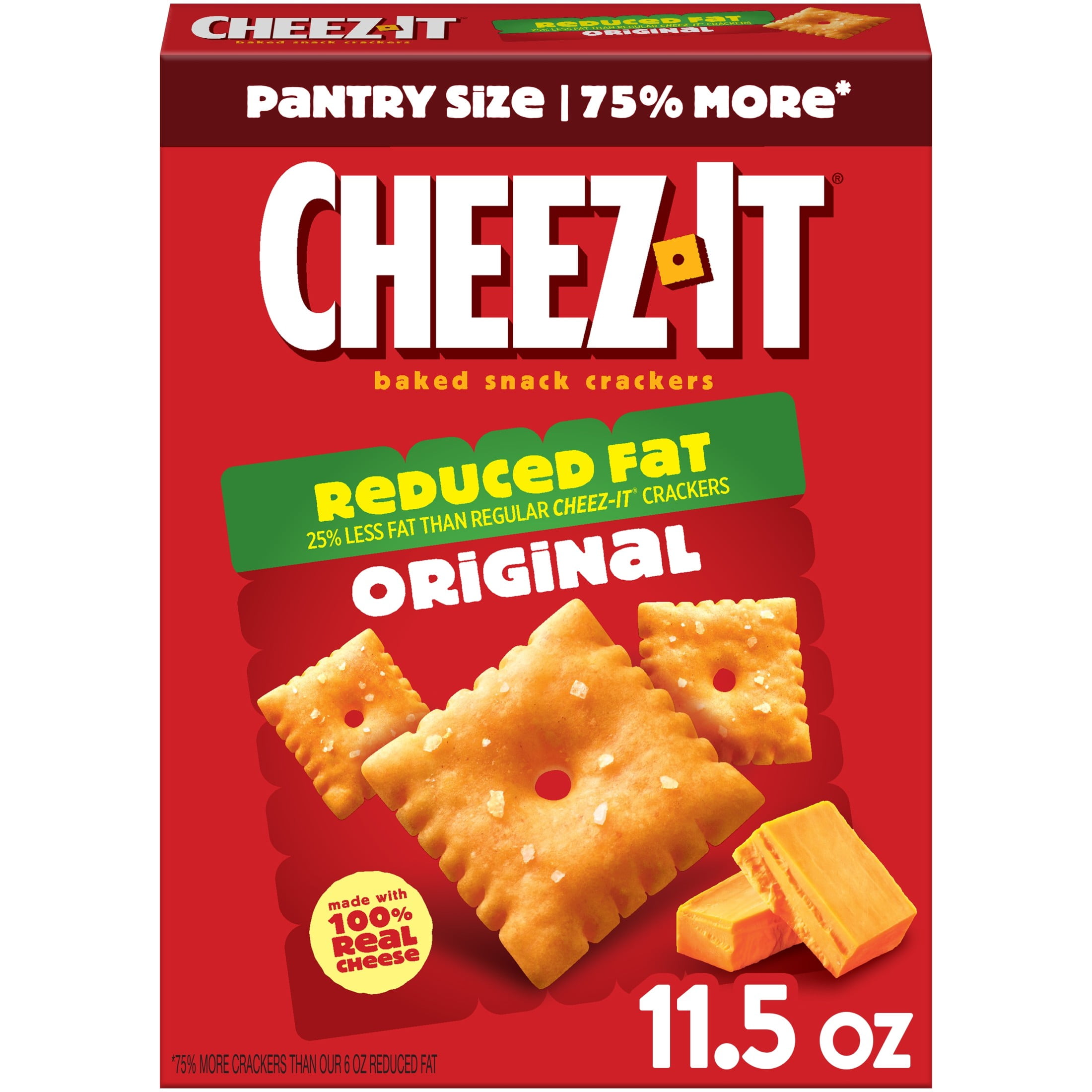 (2 pack) Cheez-It Reduced Fat Original Baked Snack Cheese Crackers, Made with 100% Real Cheese, 11.5 oz