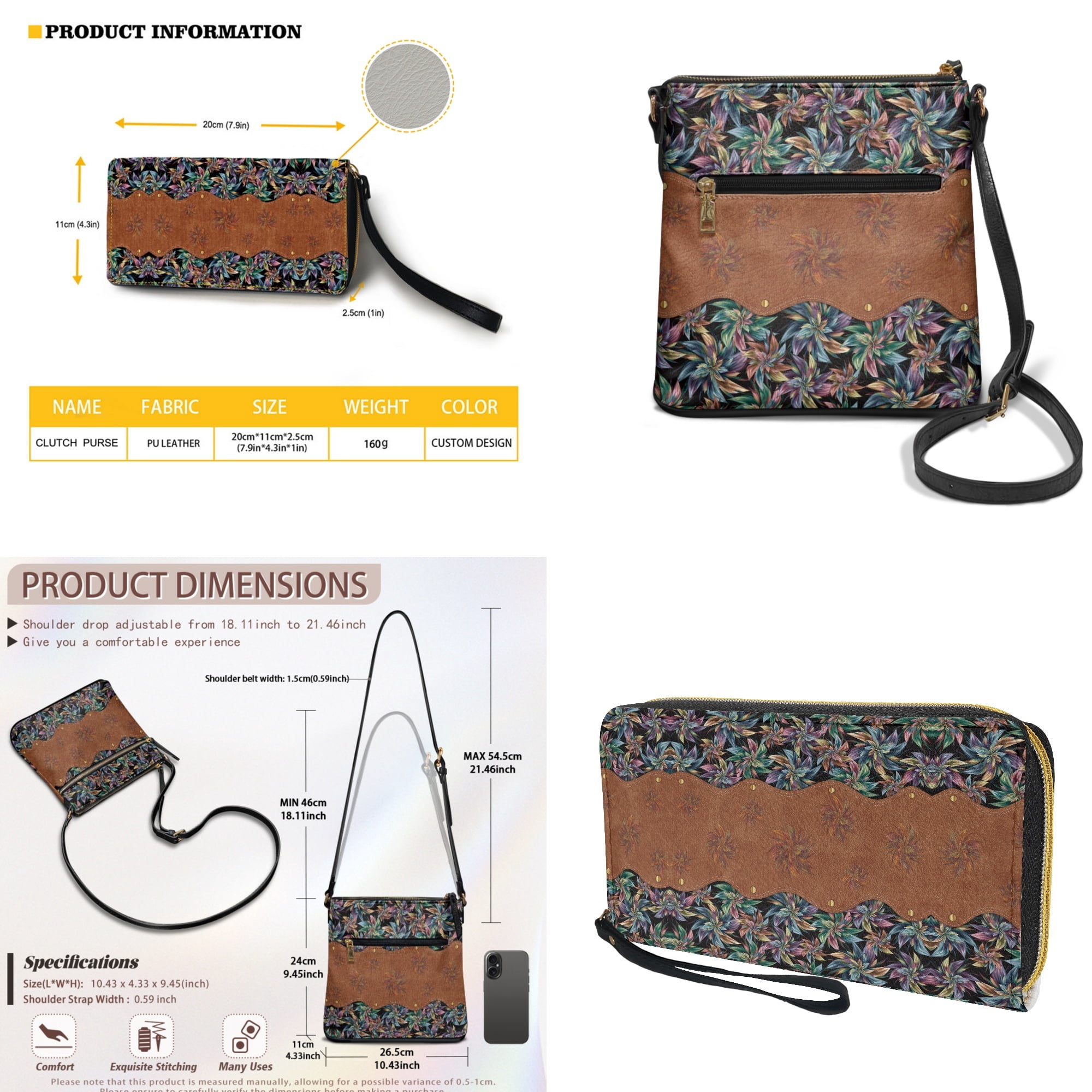 ZUXONGSY Abstract Floral Print Large Crossbody Hobo Purse and Wallet Set for Women, PU Leather Satchel Bag with Adjustable Strap for Travel & Casual Use