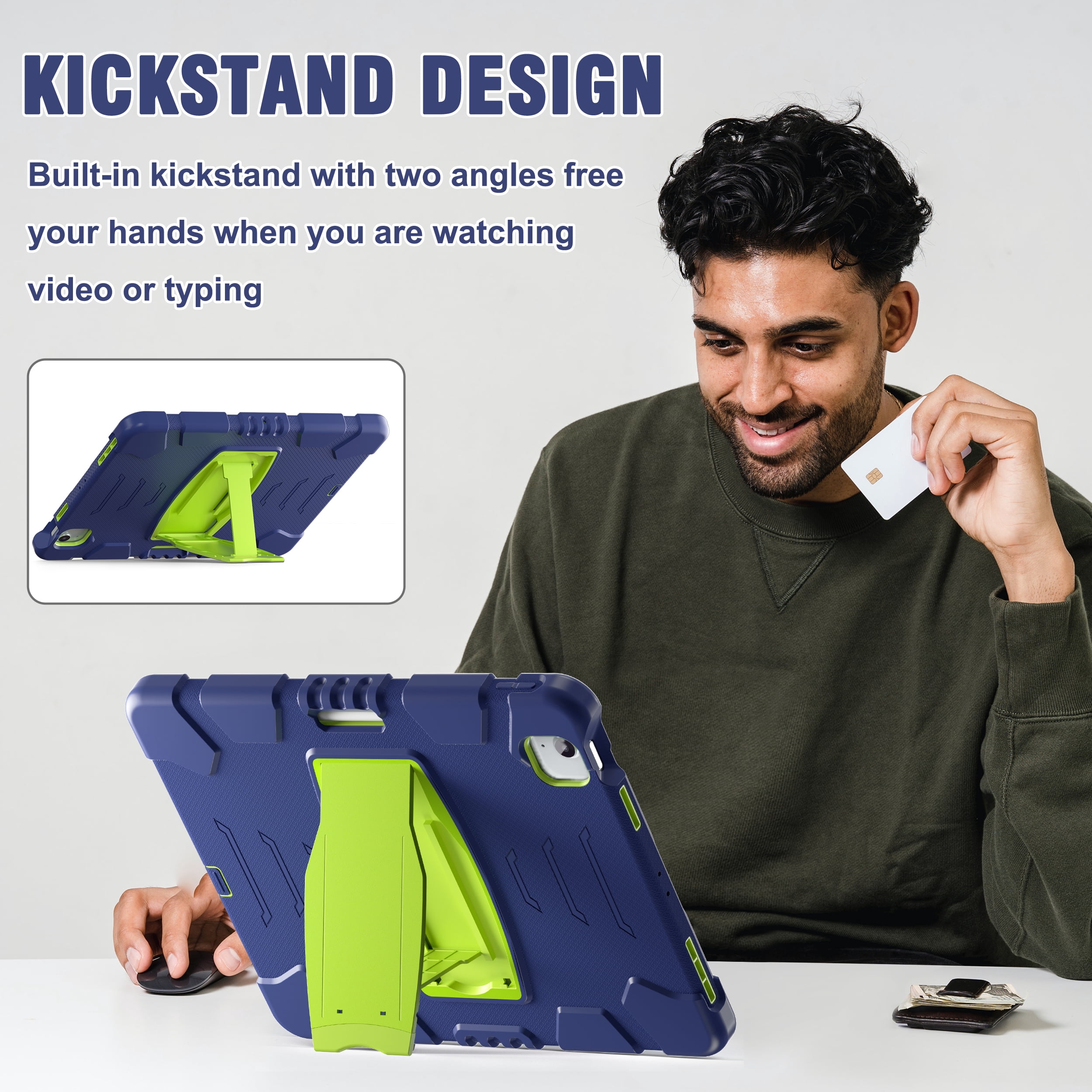 Allytechgroup Case for iPad Air 13-inch M4/M3/M2 (2026/2025/2024),  Hard PC Case with Pencil Holder & Kickstand Shockproof Protective Back Cover for iPad Air 13 Inch, Blue+Green