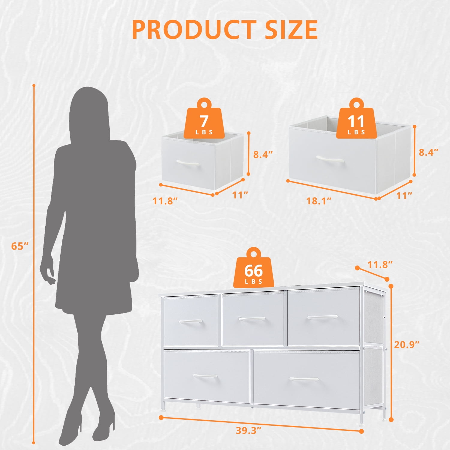 Modern 5 Drawer Fabric Dresser, Chest of Drawer Organizer Storage Cabinet for Bedroom Clothes Closet, Entryway,White