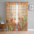 thumbnail image 3 of Sheer Curtains 72 inches Long, Fall Thanksgiving Pumpkin Sunflower Leaf Yellow Plaid Linen Sheer Window Curtains Rod Pocket Voile Drapes for Bedroom Living Room, 52"W x 72"L 2 Panels, 3 of 7