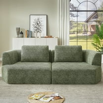 PORKISS 98.4" No-Assembly Sofa for Living Room, 3 Seater Sofa with Extra Deep Seats, Comfy Upholstered Couch for Living Room, 2 Pillows, Chenille Green