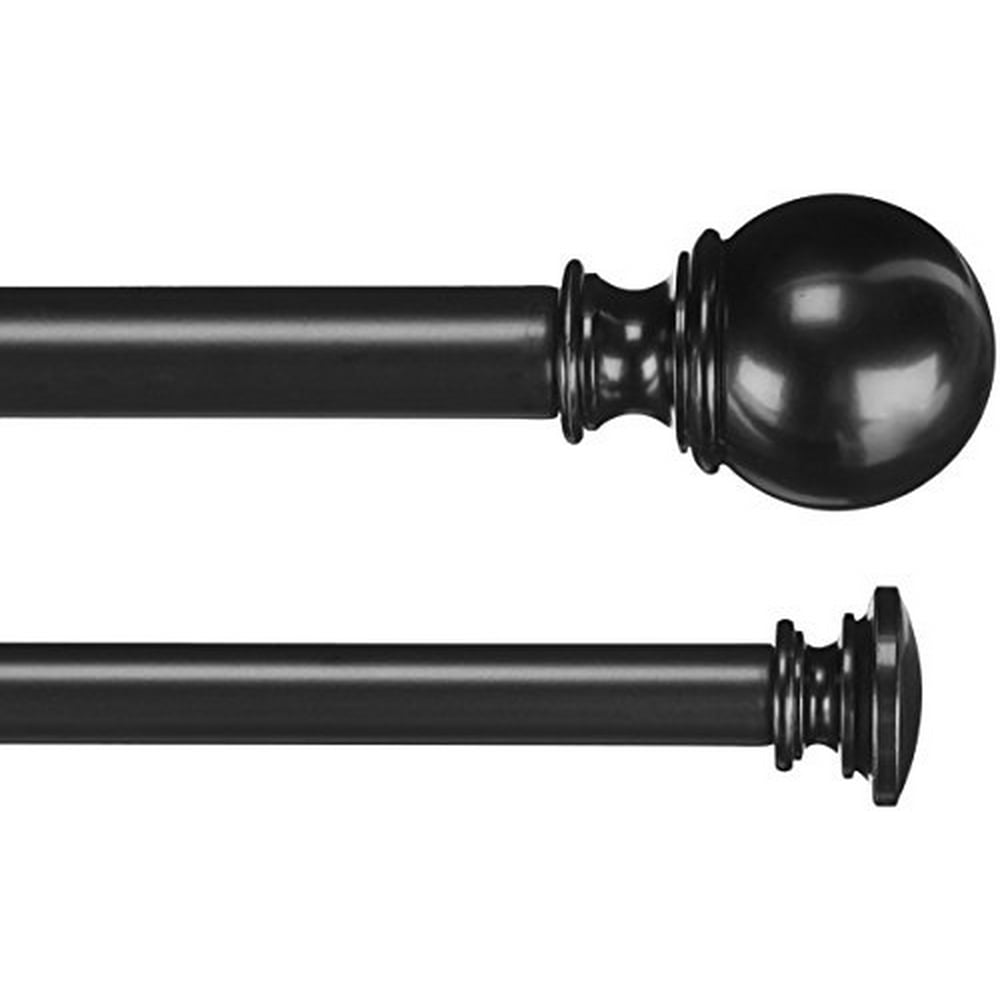 Basics 1" Double Extendable Curtain Rods with Round Finials Set, 72" to