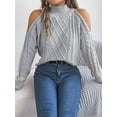 thumbnail image 4 of Womens Cold Shoulder Sweaters 2025 Fall Winter Long Sleeve Soft Chunky Cable Knit Pullovers Jumper Tops Grey L, 4 of 8