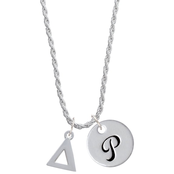 Delight Jewelry Silvertone Large Greek Letter - Delta - Silvertone Script Initial Disc - P - Charm Necklace, 20"+3"