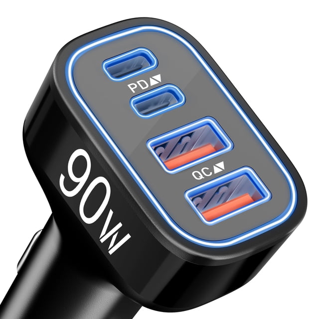 Cargador de coche USB C TIBEITA de 90 W superrápido de 4 puertos para iPhone