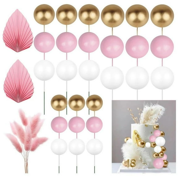 Ball Cake Birthday Party Decorations Set, Mini Balloons Cake Sticks, Foam Balls Cake Picks, Cake Balls Cake Decorations for Wedding Party Birthday Cake Decorating