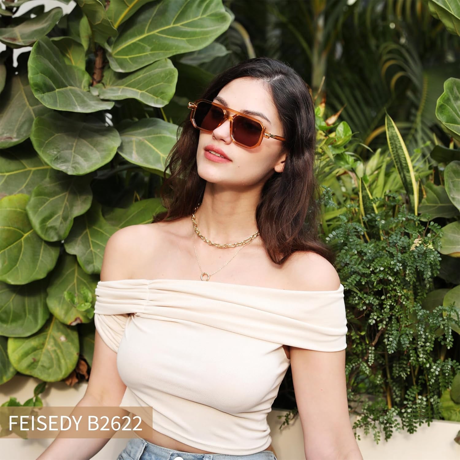 FEISEDY Vintage Square 70s Flat Aviator Sunglasses Women Men Classic Retro Stylish Frame UV400 Sunglasses B2622