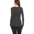 thumbnail image 4 of Moa Collection Women Basic Stretch Pull On Casual Long Sleeve Scoop Neck Fitted Solid T-Shirt Top Heather Charcoal M, 4 of 5