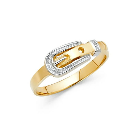 Solid 14k Yellow & White Gold Belt Buckle Ring Polished Finish Fancy Design Two Tone (Best Blouse Designs For Wedding)