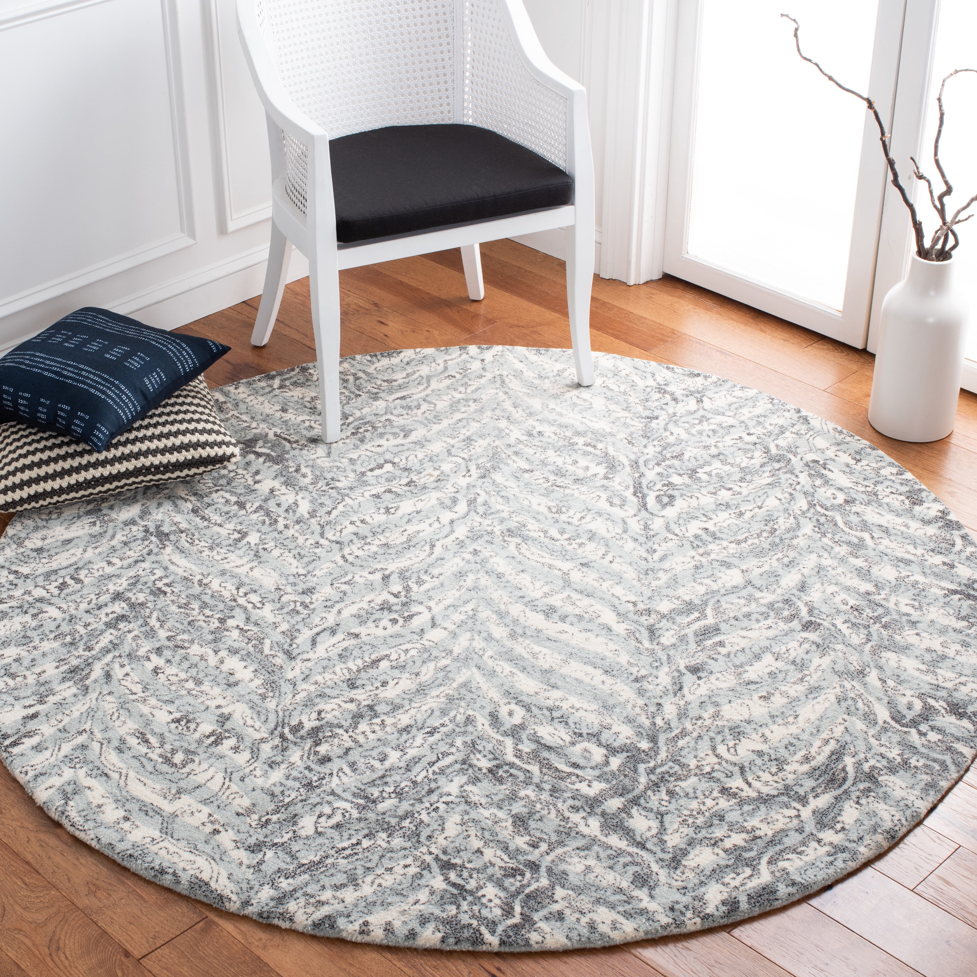 SAFAVIEH Restoration Vintage Delmar Abstract Area Rug, Ivory/Sage, 6' x 6' Round