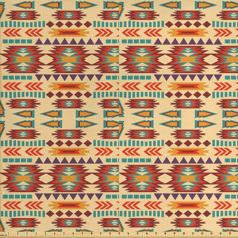 Tribal Fabric by the Yard, Colorful Themed Pattern with Traditional ...