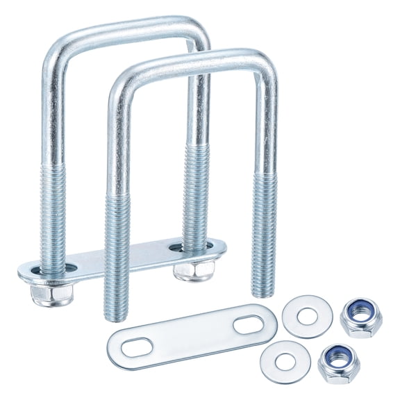U Bolts 2Set (M8x40x80mm), Square U Bolt Kits Carbon Steel with Nylon Lock Nut Washers Plates - for Construction, Pipe, Trailer, Automotive, Leaf Spring Fastener