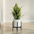 thumbnail image 2 of Raya White Mid-Century Modern Indoor Metal Pot Planter with 4-Leg Metal Base - 12" H x 9.5" W, 2 of 5