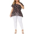 thumbnail image 3 of Agnes Orinda Summer Tops for Women 2024 Plus Size V Neck Short Sleeve Layered Casual Floral Blouse 1X Black, 3 of 8