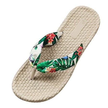 

Mackneog Spring And Summer Rubber And Plastic Bottom Flip Flops Bohemian Cloth Belt Women s Slippers Gift on Clearance