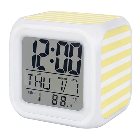 Yellow Striped Digital Alarm Clock for Bedrooms, Smart LED Alarm Clock with 7 Color Changing Night photo Yellow Striped Digital Alarm Clock for Bedrooms, Smart LED Alarm Clock with 7 Color Changing Night