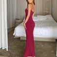 thumbnail image 5 of Ahuyic Womens Summer Casual Dress,Womens Plus Size Dress,Womens Round Neck Sleeveless Solid Color Camisole Long Fishtail Skirt,Wine,M, 5 of 5