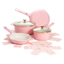 Paris Hilton Clean Ceramic Nonstick Cast Aluminum Cookware Set with Heart Shaped Lid Knobs, 10 Piece, Pink