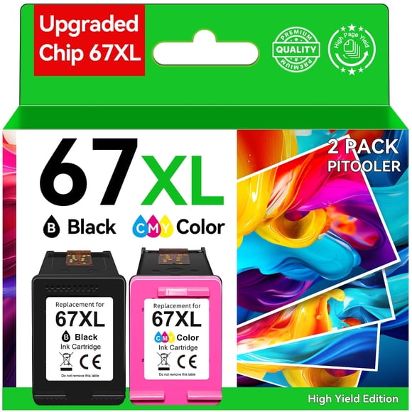 Upgraded Chip 67XL Ink Cartridges Compatible for HP Ink 67 Black/Color Combo Pack Compatible for DeskJet 2855e 2827e 2800e 4255e 2755e 2700 4155e 422