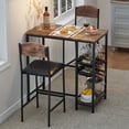 thumbnail image 1 of 3-Piece Retro Brown 47 Inch Counter Height Bar Dining Set for 2, High Top Table with Wine Rack & Storage Shelf, Upholstered Chairs for Kitchen, Apartment and Small Spaces, 1 of 6