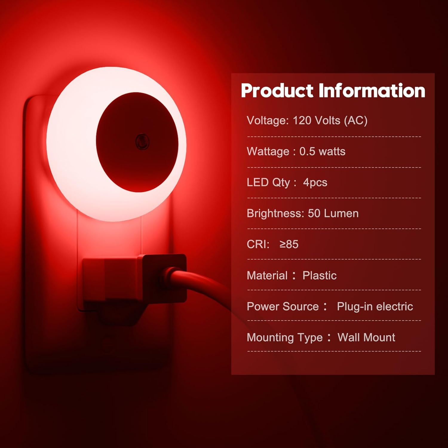 BIBEARBIBEAR Night Light, Night Lights Plug into Wall, Dusk to Dawn Sensor, Red Led Night Light 0.5W, 2 Pack Nightlight for Adults, Bedroom, Bathroom, Hallway, Kitchen