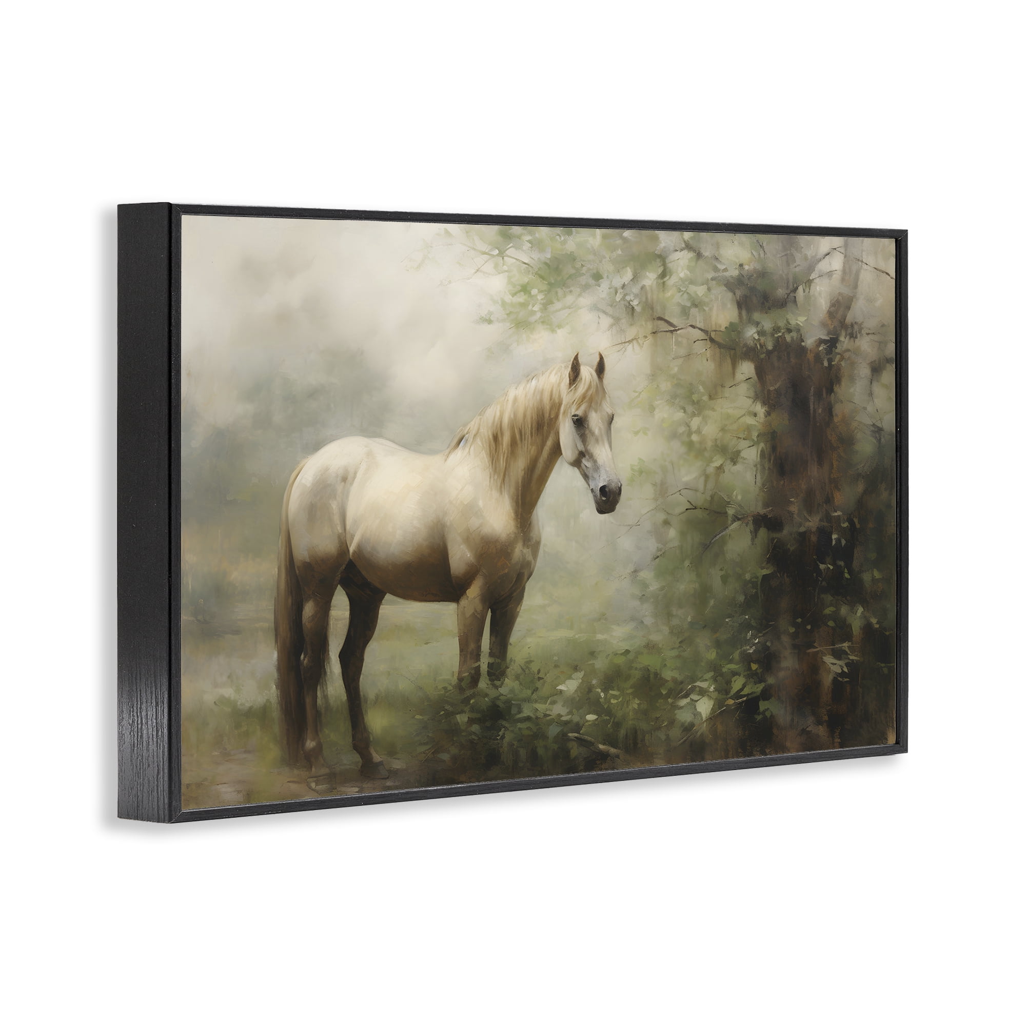 Stupell Industries Horse in Forest Woods Landscape Painting Black Framed Art Print Wall Art, 24 x 16