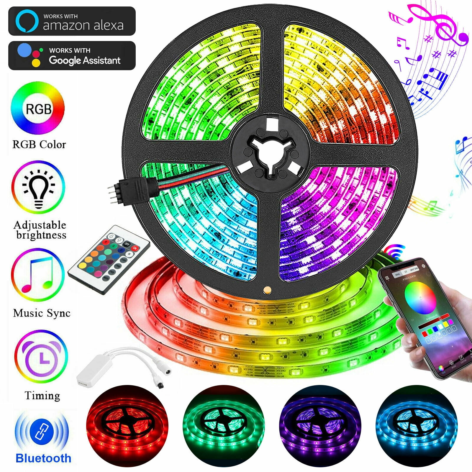SMD5050 Music Sync LED Lights Strip RGB Color 100ft Bluetooth LED Strip Lights 