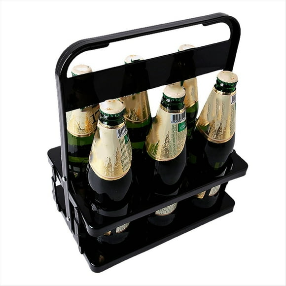 Soporte Plegable para de Cerveza con 6 Orificios, Estante para Almacenamiento de Vino de Uso Portátil con Asa, Contenedor para Bebidas en Barra Negro