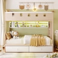 thumbnail image 2 of Twin Size Castle-Designed Kids's Bunk Bed with Built-in Ladder & LED Strip, Storage Wooden Bed Frame with 2 Drawers & Shelves, 2 of 11