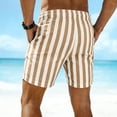 thumbnail image 4 of Garbnen Striped Linen Short Men Button Bermuda Shorts for Men Color Block Breathable Travel Vacation Beach Men Summer Shorts with Pockets Yellow XXXL, 4 of 5
