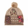 thumbnail image 2 of WITHMOONS Ethnic Patch Fleece Knitted Beanie Hat Faux Fur Pom Pom SG5579 (Beige), 2 of 4