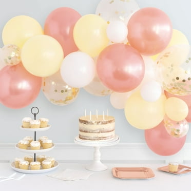 Way to Celebrate! Confetti & Latex Party Balloon Arch Kit, Rose Gold, White & Ivory, 26pcs